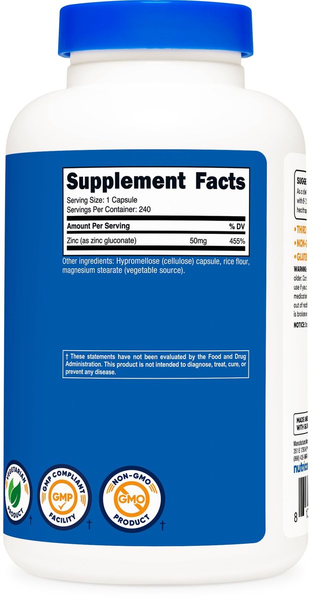 Nutricost Zinkgluconat 240 Kapseln (50 mg) – Glutenfrei und Nicht-GVO