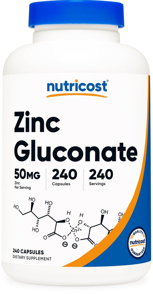 Nutricost Zinkgluconat 240 Kapseln (50 mg) – Glutenfrei und Nicht-GVO