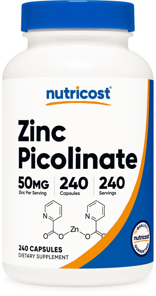 Nutricost Zinkpicolinat 50 mg, 240 vegetarische Kapseln – Glutenfrei und Nicht-GVO