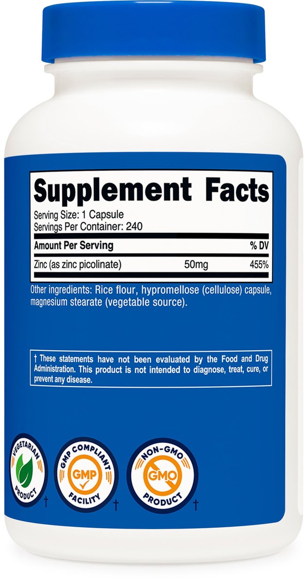 Nutricost Zinkpicolinat 50 mg, 240 vegetarische Kapseln – Glutenfrei und Nicht-GVO