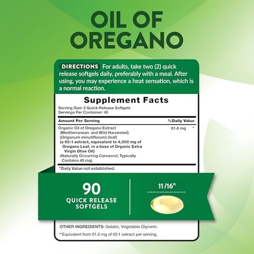 Nature's Truth Oreganoöl Softgels | 90 Kapseln | Mit Carvacrol | Nahrungsergänzungsmittel, Nicht-GVO & Glutenfrei