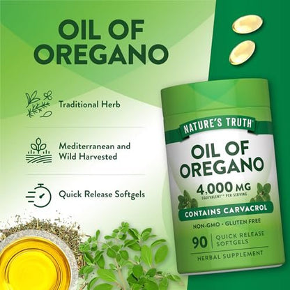 Nature's Truth Oreganoöl Softgels | 90 Kapseln | Mit Carvacrol | Nahrungsergänzungsmittel, Nicht-GVO & Glutenfrei