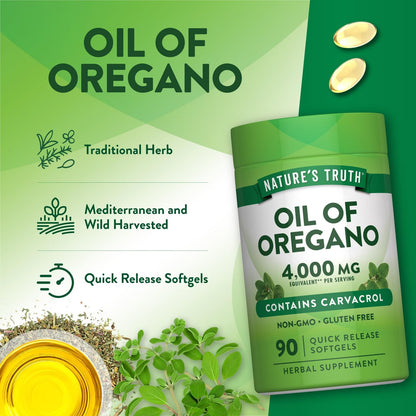 Nature's Truth Oreganoöl Softgels | 90 Kapseln | Mit Carvacrol | Nahrungsergänzungsmittel, Nicht-GVO & Glutenfrei