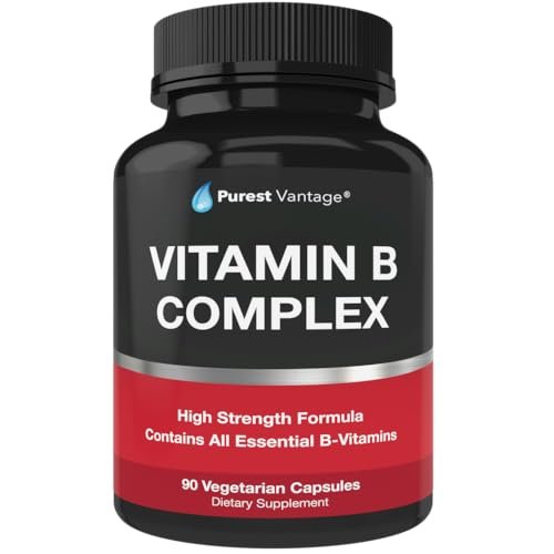 Purest vantage Vitamin B Komplex – B12, B1, B2, B3, B5, B6, B7, B9, Folsäure – Super B Komplex für Frauen, Männer, Erwachsene – 90 vegane Kapseln