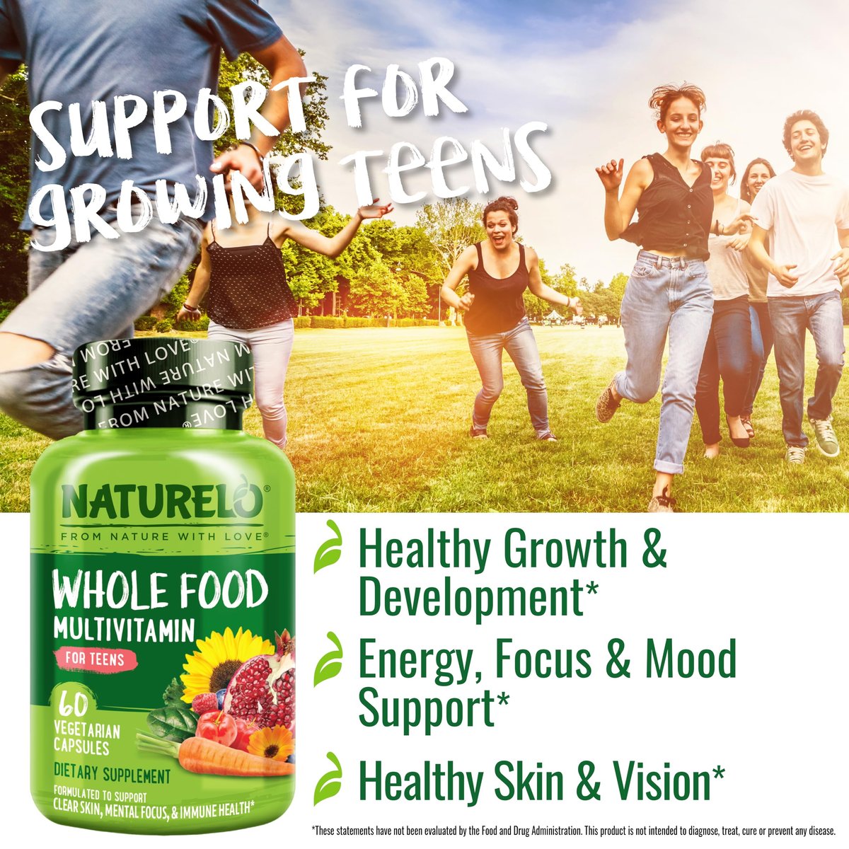 NATURELO Multivitamin für Jugendliche – 60 Kapseln – Ganzheitliches Nahrungsergänzungsmittel mit Mineralien – Vegan & Non-GMO
