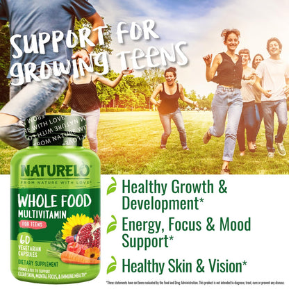 NATURELO Multivitamin für Jugendliche – 60 Kapseln – Ganzheitliches Nahrungsergänzungsmittel mit Mineralien – Vegan & Non-GMO