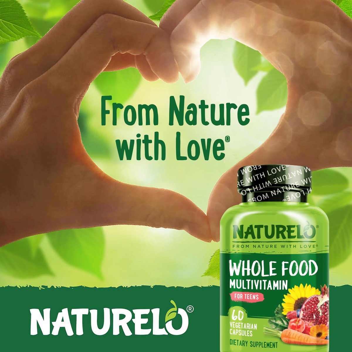 NATURELO Multivitamin für Jugendliche – 60 Kapseln – Ganzheitliches Nahrungsergänzungsmittel mit Mineralien – Vegan & Non-GMO