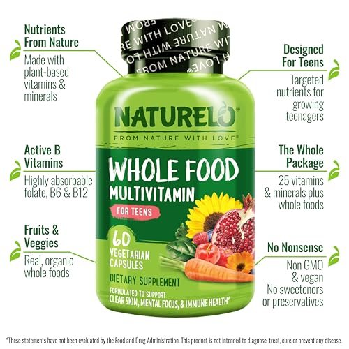 NATURELO Multivitamin für Jugendliche – 60 Kapseln – Ganzheitliches Nahrungsergänzungsmittel mit Mineralien – Vegan & Non-GMO