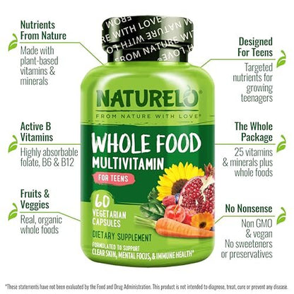 NATURELO Multivitamin für Jugendliche – 60 Kapseln – Ganzheitliches Nahrungsergänzungsmittel mit Mineralien – Vegan & Non-GMO