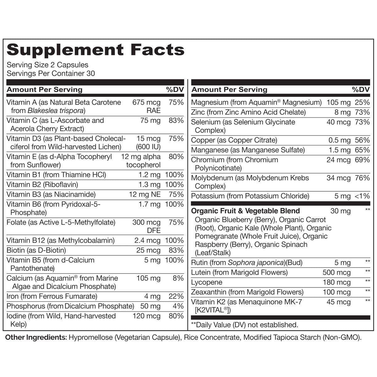 NATURELO Multivitamin für Jugendliche – 60 Kapseln – Ganzheitliches Nahrungsergänzungsmittel mit Mineralien – Vegan & Non-GMO
