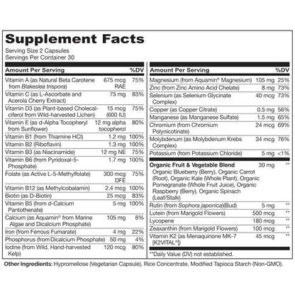 NATURELO Multivitamin für Jugendliche – 60 Kapseln – Ganzheitliches Nahrungsergänzungsmittel mit Mineralien – Vegan & Non-GMO