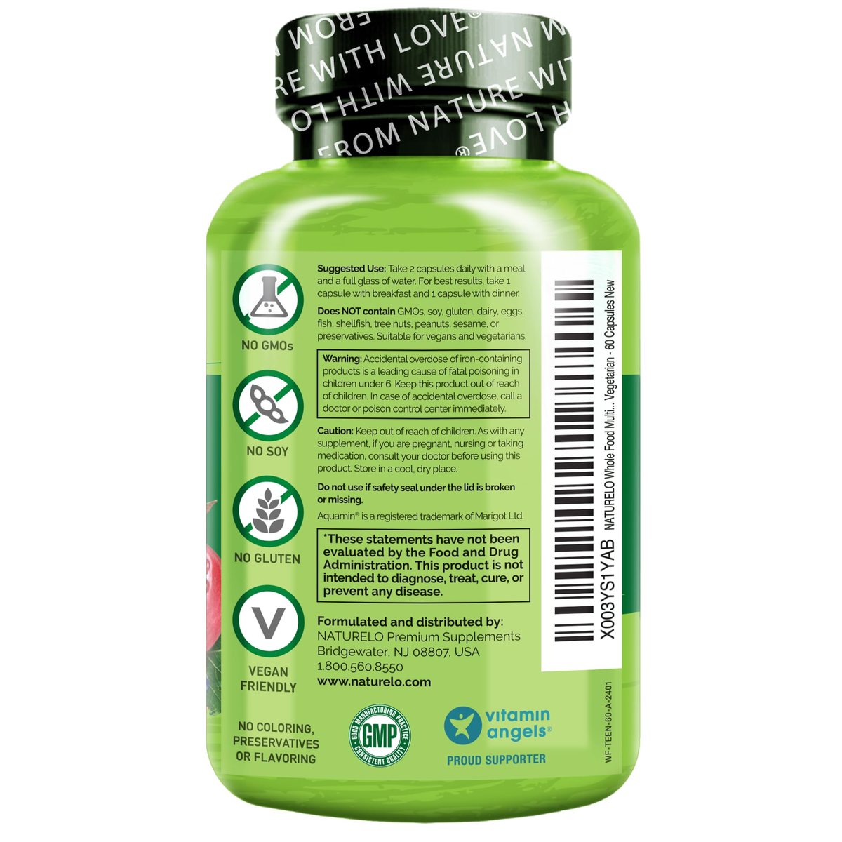 NATURELO Multivitamin für Jugendliche – 60 Kapseln – Ganzheitliches Nahrungsergänzungsmittel mit Mineralien – Vegan & Non-GMO