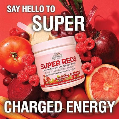 COUNTRY FARMS Super Reds – Energierender Polyphenol-Superfood-Mix mit 48 Superfrüchten und Beeren, starke Antioxidantien, unterstützt Energie, 20 Portionen, gemischter Beerengeschmack