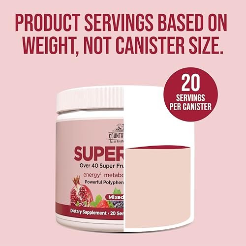 COUNTRY FARMS Super Reds – Energierender Polyphenol-Superfood-Mix mit 48 Superfrüchten und Beeren, starke Antioxidantien, unterstützt Energie, 20 Portionen, gemischter Beerengeschmack