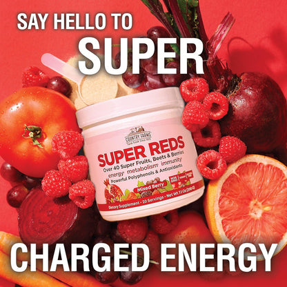 COUNTRY FARMS Super Reds – Energierender Polyphenol-Superfood-Mix mit 48 Superfrüchten und Beeren, starke Antioxidantien, unterstützt Energie, 20 Portionen, gemischter Beerengeschmack