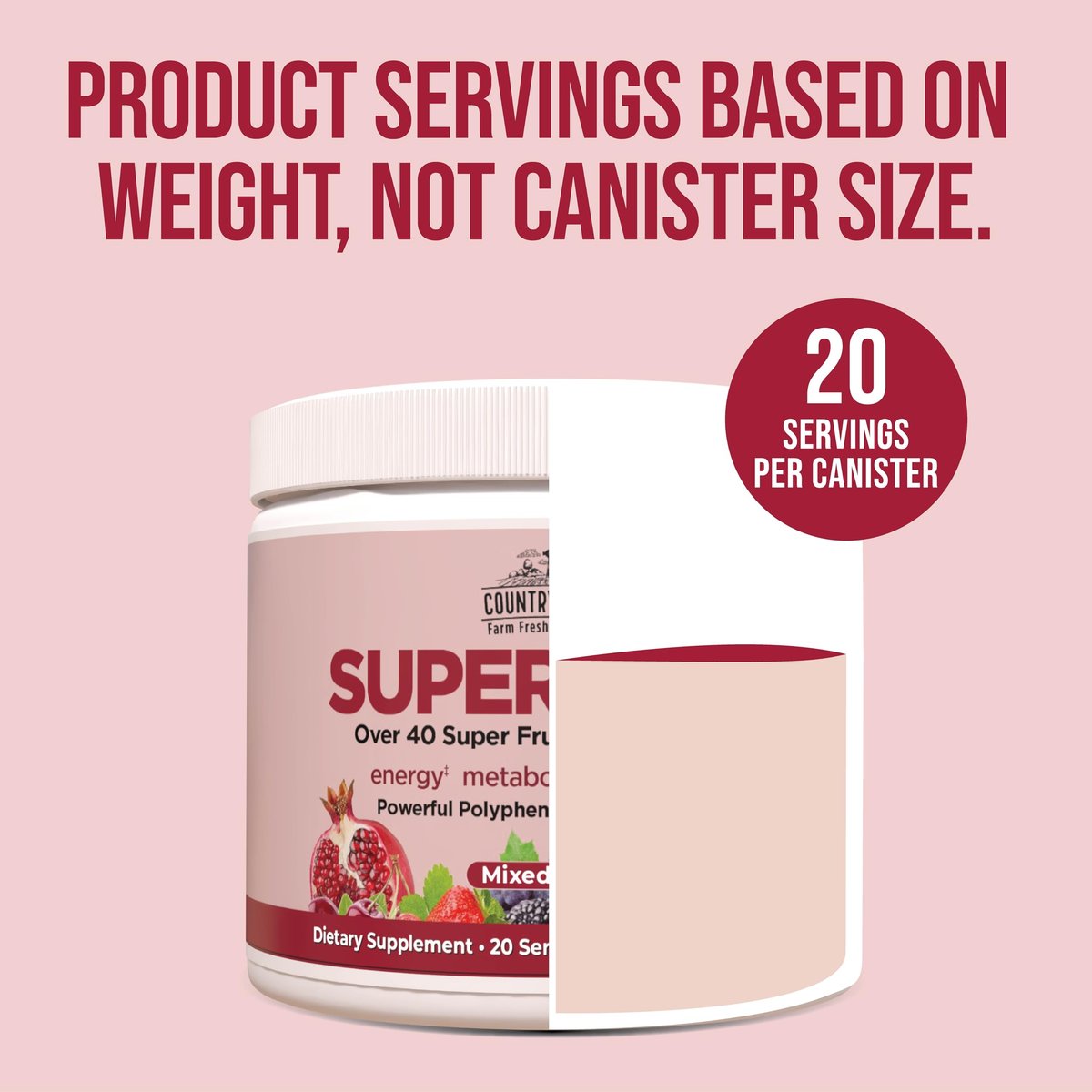 COUNTRY FARMS Super Reds – Energierender Polyphenol-Superfood-Mix mit 48 Superfrüchten und Beeren, starke Antioxidantien, unterstützt Energie, 20 Portionen, gemischter Beerengeschmack