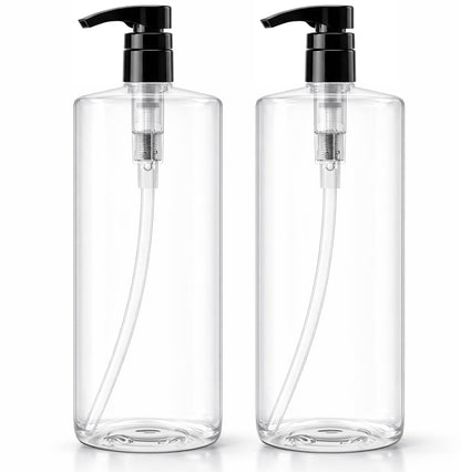 Bar5F Leere Shampooflaschen mit Pumpe (2er-Pack 32oz/1 Liter/Groß) BPA-freie PETE1 Plastikflaschen Kristallklar