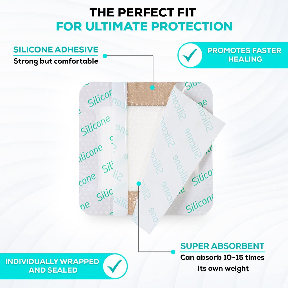 MedVance 5er-Pack 3"x3" Silikon-Schaumstoffverband mit Rand, wasserdichte Silikon-Bandagen zur Wundversorgung, Druckgeschwür-Pflaster, superabsorbierender Wundverband, selbstklebende Druckstellen-Pads