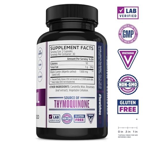 ZHOU Schwarzkümmelöl Kapseln – Kaltgepresstes, reines, unraffiniertes Schwarzkümmelsamenöl mit Thymoquinon – 60 Kapseln (1 Packung)