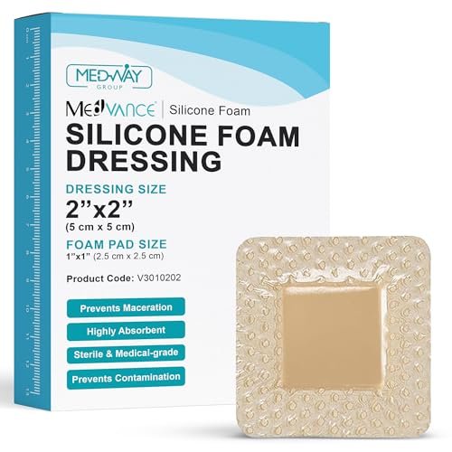 MedVance 5er-Pack 2x2 Zoll Silikon-Schaumverband mit Rand, wasserdichte Silikon-Wundauflagen, superabsorbierendes Wundpflaster, selbstklebend für Druckgeschwüre