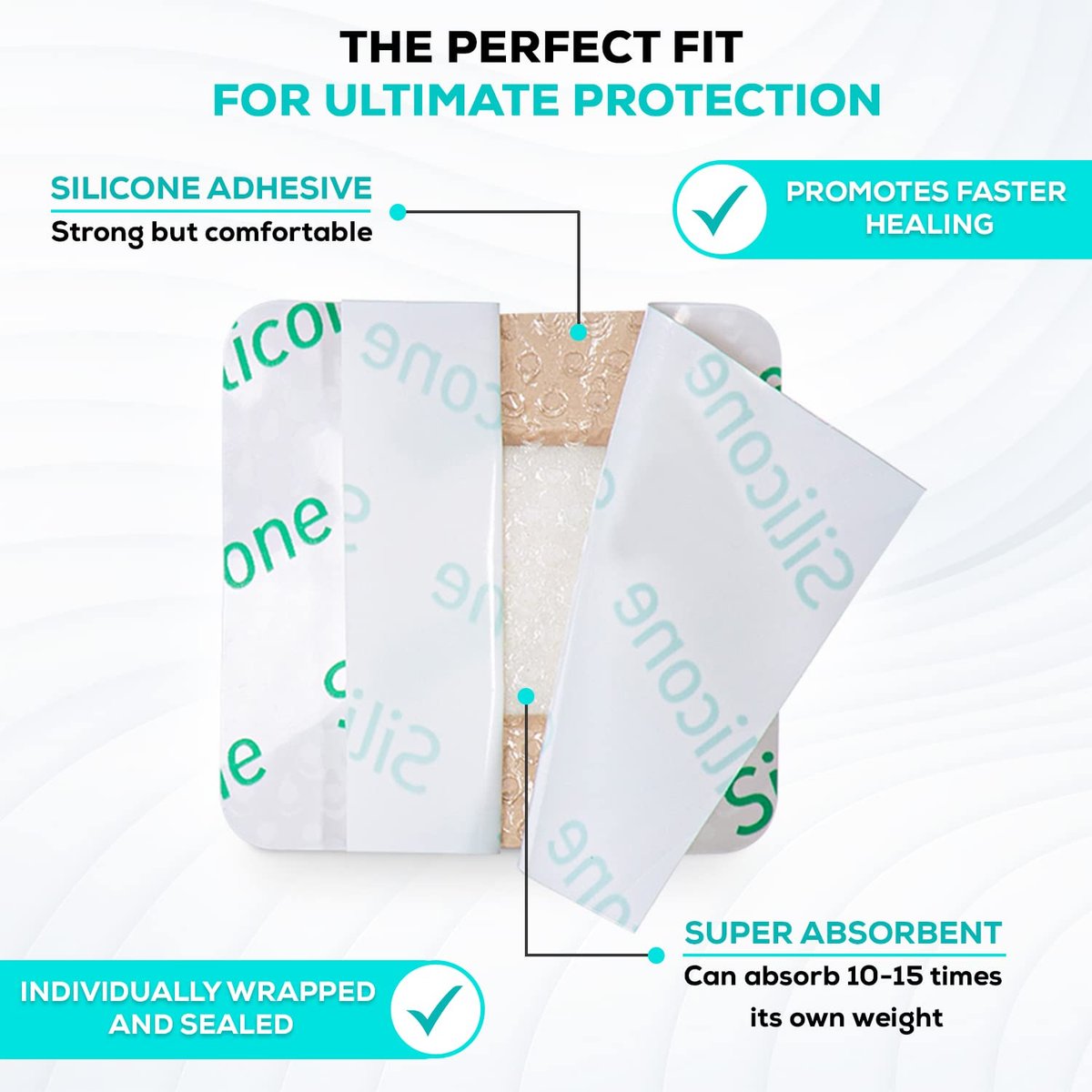 MedVance 5er-Pack 2x2 Zoll Silikon-Schaumverband mit Rand, wasserdichte Silikon-Wundauflagen, superabsorbierendes Wundpflaster, selbstklebend für Druckgeschwüre