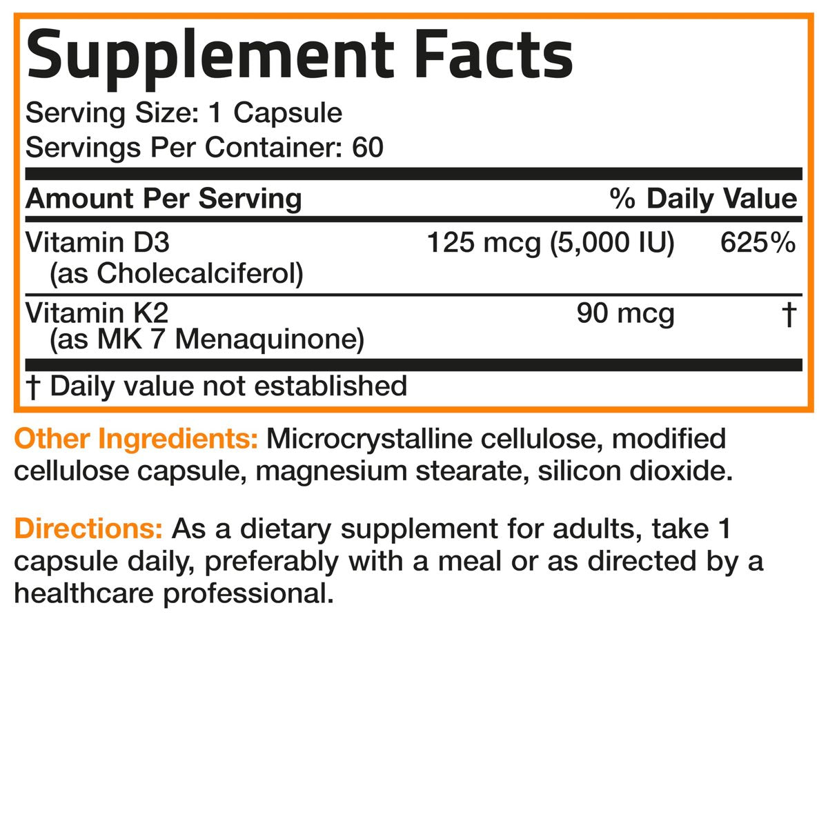 Bronson Vitamin K2 (MK7) mit D3 – 5000 IE Vitamin D3 & 90 mcg K2 MK-7 – 120 Kapseln, Non-GMO, leicht zu schlucken