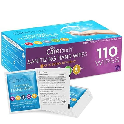 Care Touch Handdesinfektionstücher – 110 einzeln verpackte Desinfektionstücher für unterwegs – Reinigungstücher für Zuhause, Büro und Outdoor