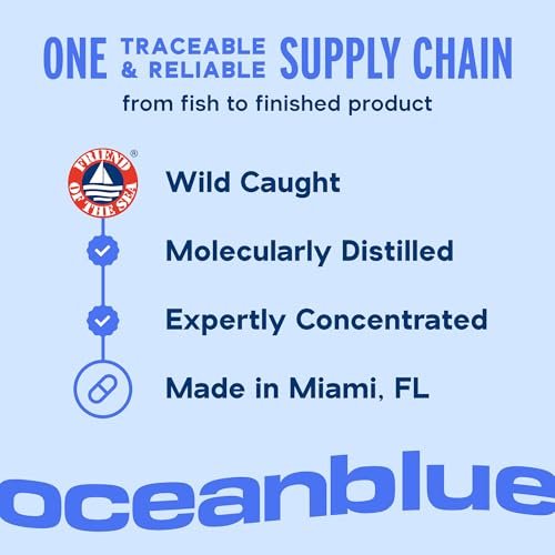 Oceanblue Professional Omega-3 2100 mit Vitamin D3 – 60 Kapseln – Dreifachstärke Fischöl Ergänzung mit hochdosiertem EPA, DHA, DPA und Vitamin D3 – Wildgefangen – Orangengeschmack (30 Portionen)