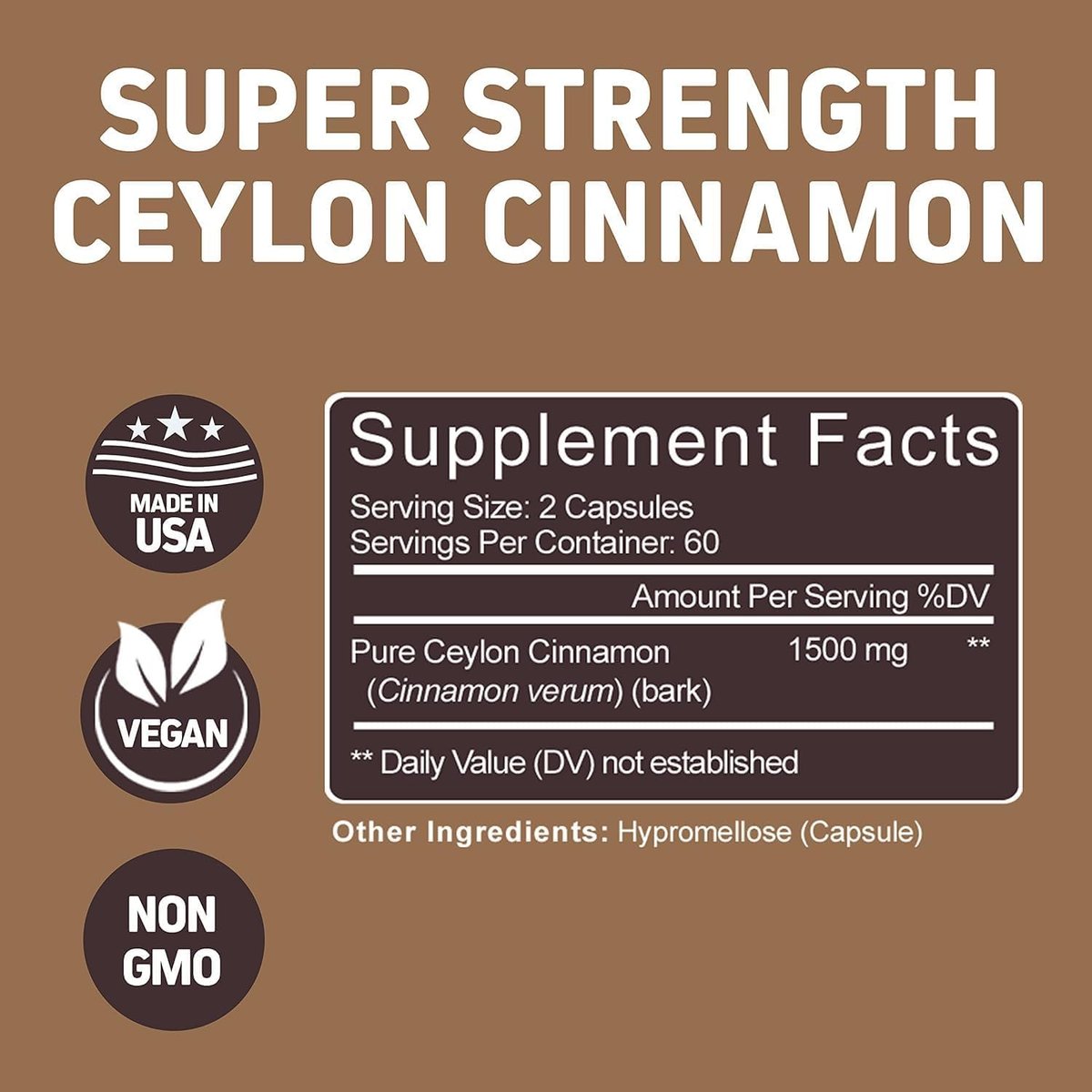 Herbtonics Reines Ceylon Zimt Kapseln | Immunsystem, Gesundes Gewichtsmanagement | Non-GMO, Glutenfrei | 1500 mg - 120 Kapseln