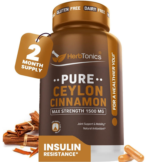 Herbtonics Reines Ceylon Zimt Kapseln | Immunsystem, Gesundes Gewichtsmanagement | Non-GMO, Glutenfrei | 1500 mg - 120 Kapseln