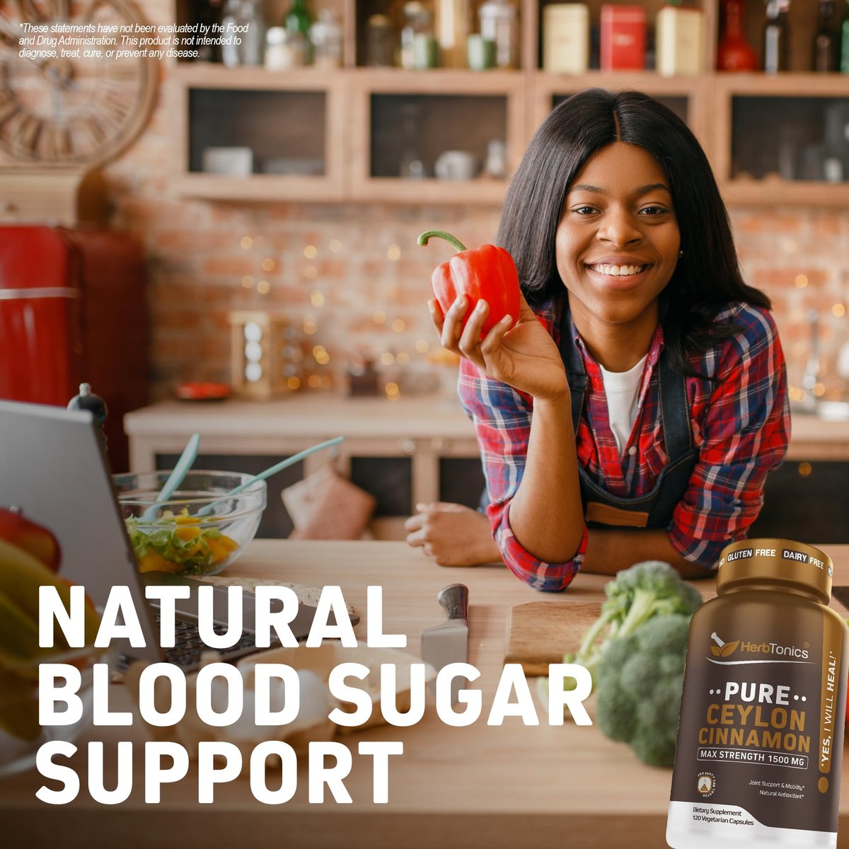 Herbtonics Reines Ceylon Zimt Kapseln | Immunsystem, Gesundes Gewichtsmanagement | Non-GMO, Glutenfrei | 1500 mg - 120 Kapseln
