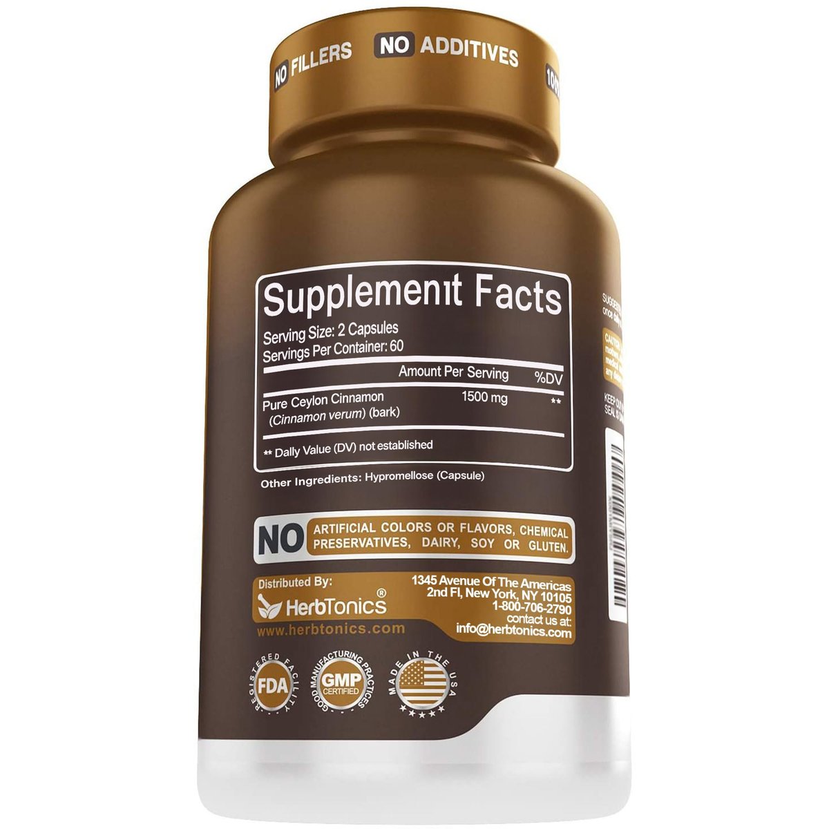 Herbtonics Reines Ceylon Zimt Kapseln | Immunsystem, Gesundes Gewichtsmanagement | Non-GMO, Glutenfrei | 1500 mg - 120 Kapseln