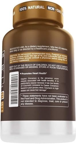 Herbtonics Reines Ceylon Zimt Kapseln | Immunsystem, Gesundes Gewichtsmanagement | Non-GMO, Glutenfrei | 1500 mg - 120 Kapseln