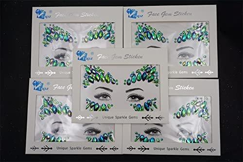 Halloween grüne Gesichtsjuwelen – Festival Face Tattoo Rave Accessoires, Strasssteine für Augen, Stirn & Körper, DIY EDM Outfits für Frauen (Smaragd/SR14)