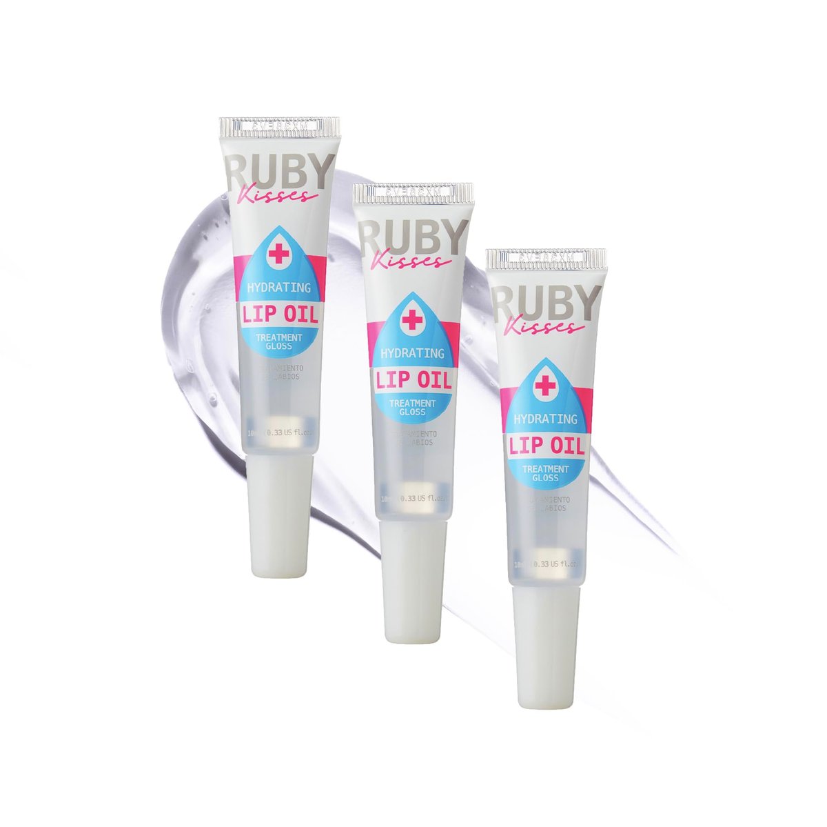 Ruby Kisses Hydrating Clear Lip Oil Treatment Gloss (3er Pack) – Pflegt & Heilt mit Vitamin E & Jojoba, Leichte Nicht-Fettende Formel mit Mandelöl – Repariert & Schützt Trockene, Spröde Lippen