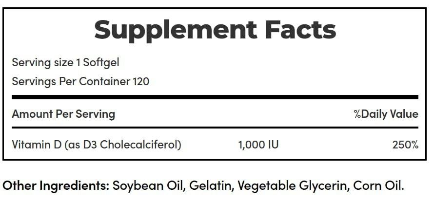 Nature's Bounty Vitamin D3 1000 IE Weichkapseln, 120 Stück