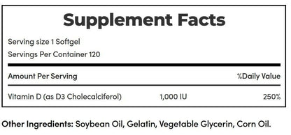 Nature's Bounty Vitamin D3 1000 IE Weichkapseln, 120 Stück