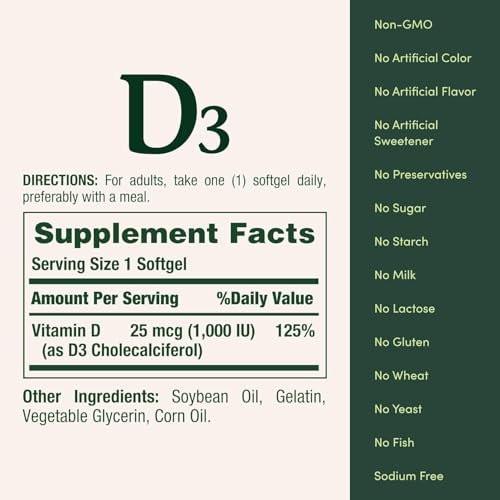 Nature's Bounty Vitamin D3 1000 IE Weichkapseln, 120 Stück