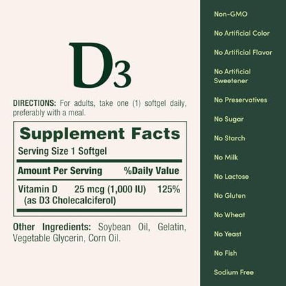 Nature's Bounty Vitamin D3 1000 IE Weichkapseln, 120 Stück