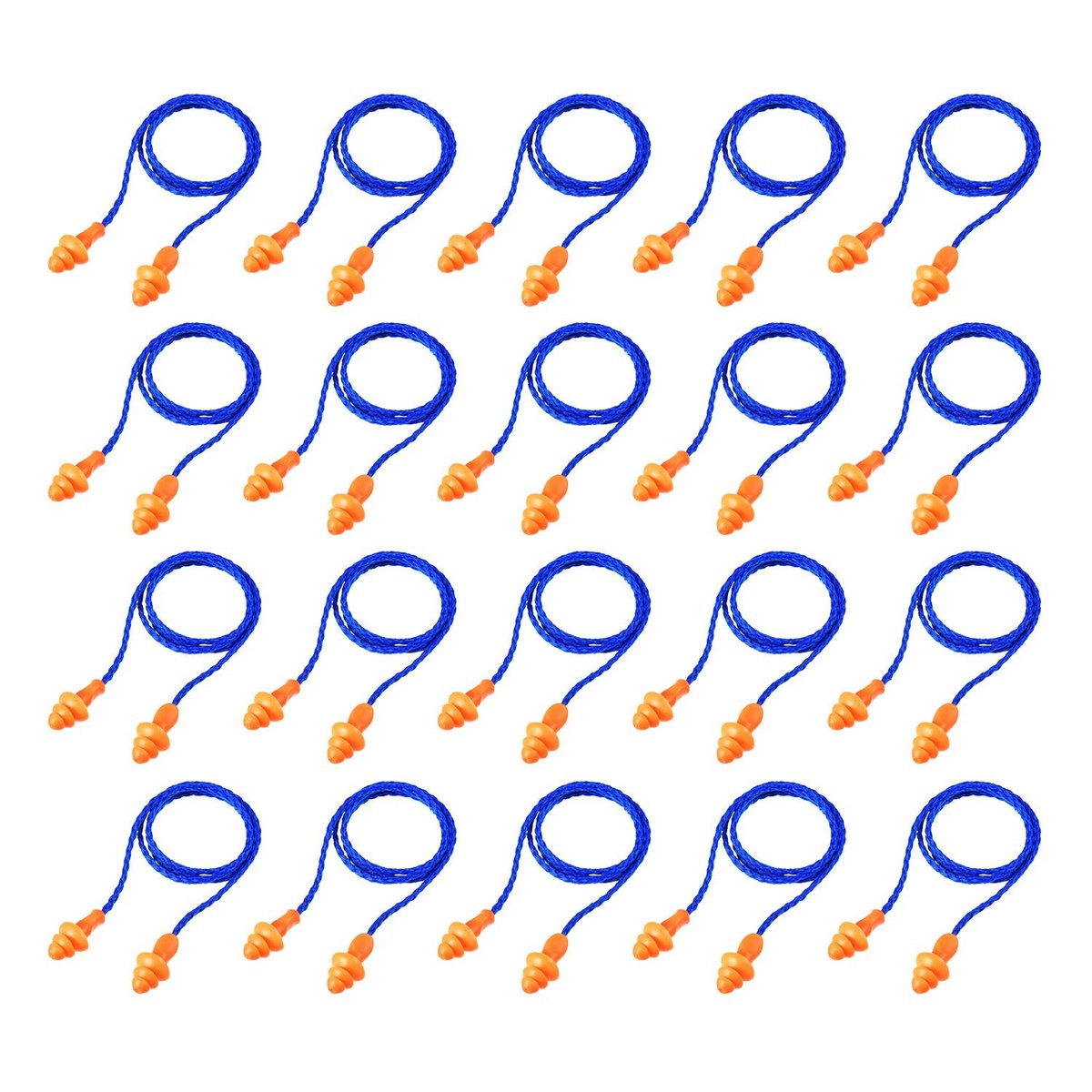 Wiederverwendbare Silikon-Ohrstöpsel mit Schnur, 20 Paar, blau-orange, Gehörschutz für Schlaf, Lärmminderung