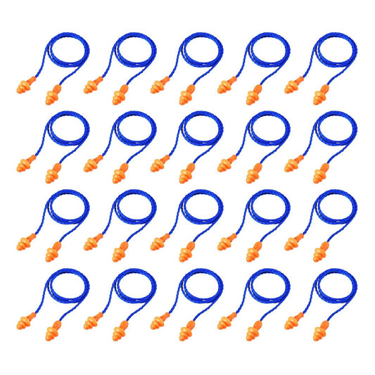 Wiederverwendbare Silikon-Ohrstöpsel mit Schnur, 20 Paar, blau-orange, Gehörschutz für Schlaf, Lärmminderung