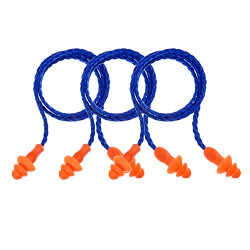 Wiederverwendbare Silikon-Ohrstöpsel mit Schnur, 20 Paar, blau-orange, Gehörschutz für Schlaf, Lärmminderung