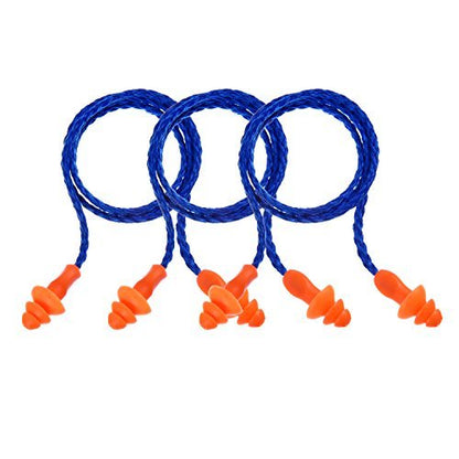 Wiederverwendbare Silikon-Ohrstöpsel mit Schnur, 20 Paar, blau-orange, Gehörschutz für Schlaf, Lärmminderung