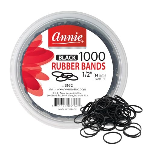 ANNIE 1000 Schwarze Mini-Gummibänder – 1/2″ Langlebige elastische Haar- und Flechtbänder (Sicher, dehnbar, stark)