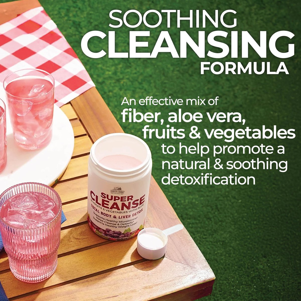 Country Farms Super Cleanse – Super Juice Cleanse Pulver, 34 Früchte & Gemüse mit Aloe Vera, unterstützt gesundes Verdauungssystem, natürliche Entgiftung, 14 Portionen, 280 g