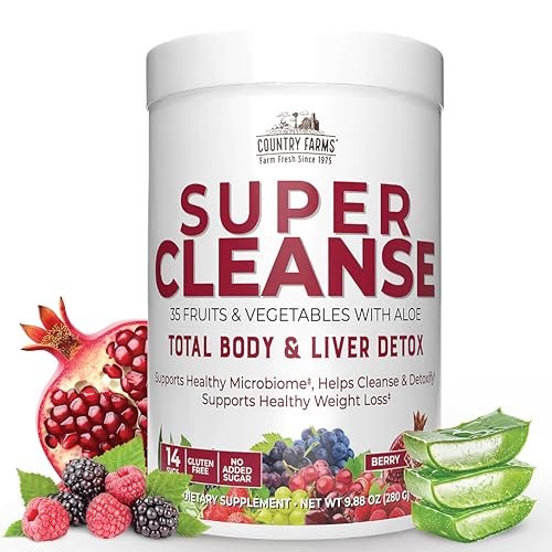 Country Farms Super Cleanse – Super Juice Cleanse Pulver, 34 Früchte & Gemüse mit Aloe Vera, unterstützt gesundes Verdauungssystem, natürliche Entgiftung, 14 Portionen, 280 g