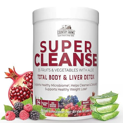 Country Farms Super Cleanse – Super Juice Cleanse Pulver, 34 Früchte & Gemüse mit Aloe Vera, unterstützt gesundes Verdauungssystem, natürliche Entgiftung, 14 Portionen, 280 g