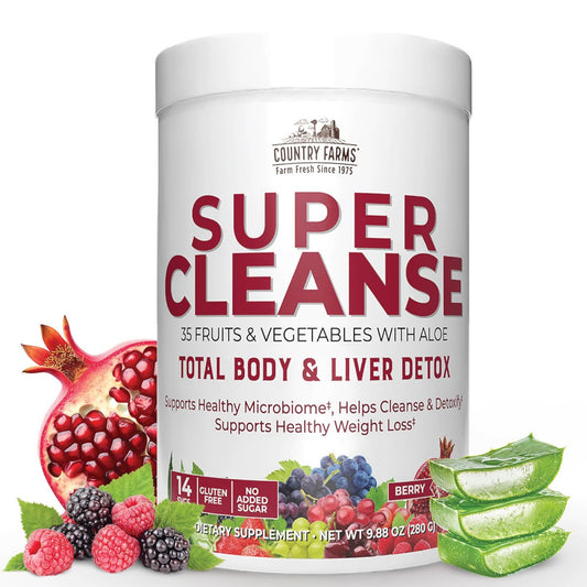 Country Farms Super Cleanse – Super Juice Cleanse Pulver, 34 Früchte & Gemüse mit Aloe Vera, unterstützt gesundes Verdauungssystem, natürliche Entgiftung, 14 Portionen, 280 g