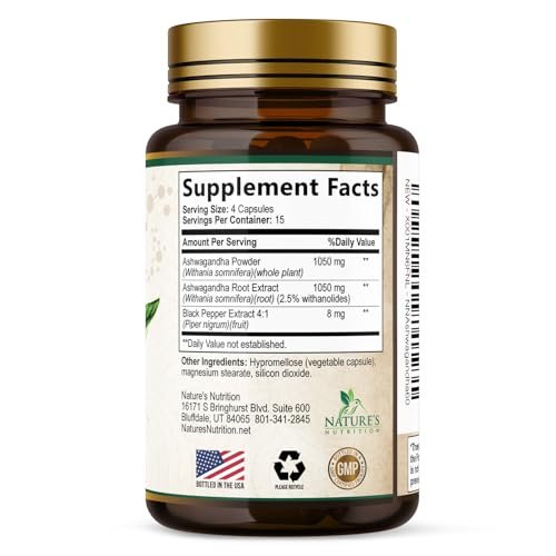 Ashwagandha Kapseln – Hochwertiges Ashwagandha für Frauen & Männer, natürliche Antioxidantien, Extra Stärke mit schwarzem Pfeffer, vegan – 60 Kapseln