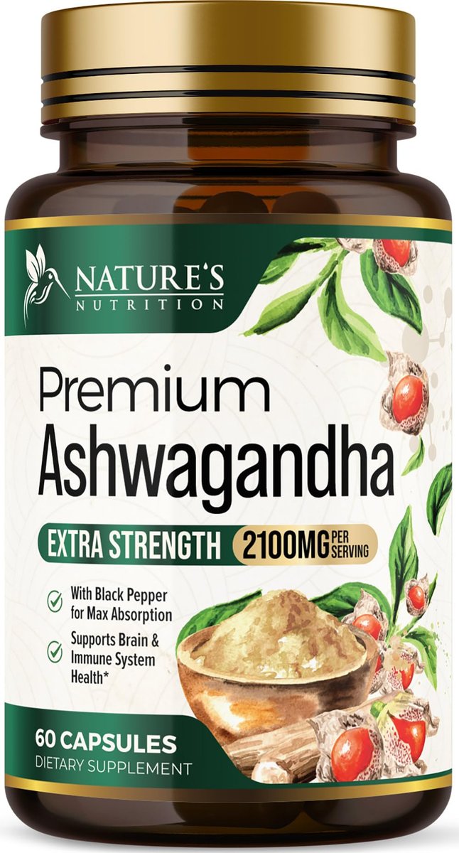 Ashwagandha Kapseln – Hochwertiges Ashwagandha für Frauen & Männer, natürliche Antioxidantien, Extra Stärke mit schwarzem Pfeffer, vegan – 60 Kapseln